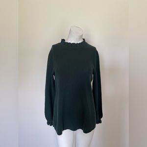 COS Green Wool Sweater Ruffle Mock Neck Long Sleeve Small